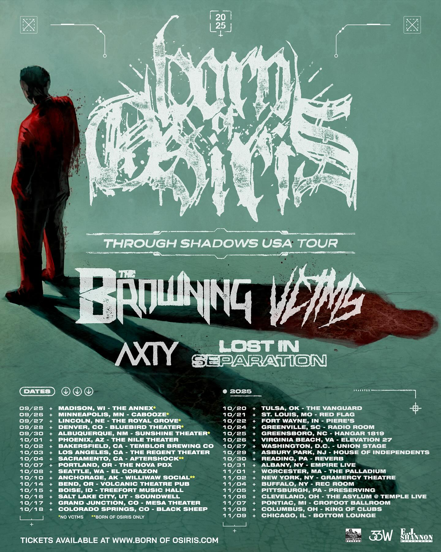 Born Of Osiris Through Shadows Tour Poster 2025-2026
